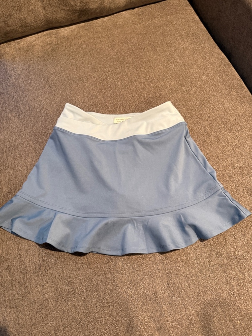 Sincerely Jules Light Blue Skater Skirt with White Waistband